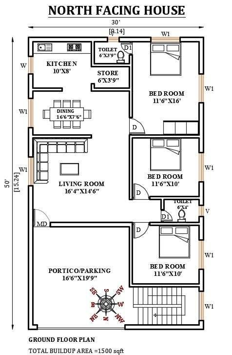 10 Perfect 1500 Sq Ft House Plans Following Vastu Shastra - 1500 SQ FT Rectangular House Plans