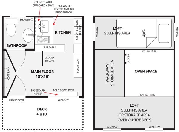 100 Sq Ft Hummingbird Tiny House With Loft - 100 SQ FT Tiny House Floor Plans