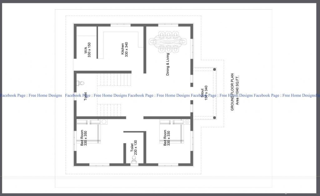 1040 Square Feet 2 Bedroom Single Floor Simple House And Plan Home  - 1040 SQ FT House Plans 2 Story