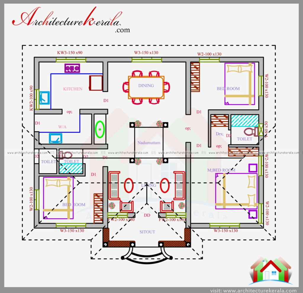 1200 SQ FT HOUSE PLAN IN NALUKETTU DESIGN ARCHITECTURE KERALA - 1200 SQ FT House Plans 1 Story