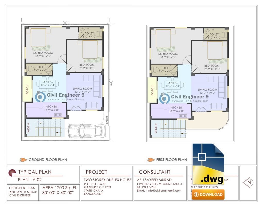 1200 Sq Ft Residential Building Plan Free Download DWG PDF - 1200 SQ FT House Plan In Autocad