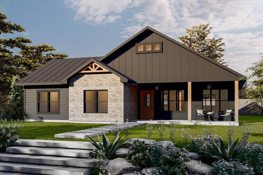 1240 Sq Ft Rustic 3 Bedroom New American Ranch With Large Mudroom  - 1240 SQ FT House Plans