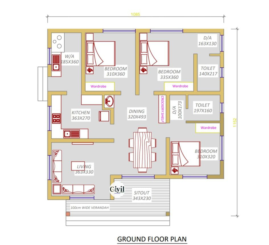 1250 Sq Ft 3BHK Modern Single Storey House And Free Plan Engineering  - 1250 SQ FT Bungalow House Plans