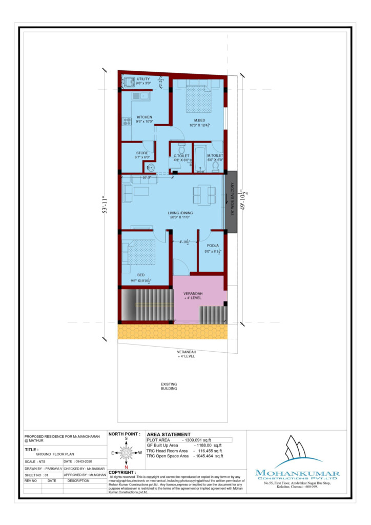 1350 Sq Ft House Plan Design Mohankumar Construction Best  - 1350 SQ FT House Plan
