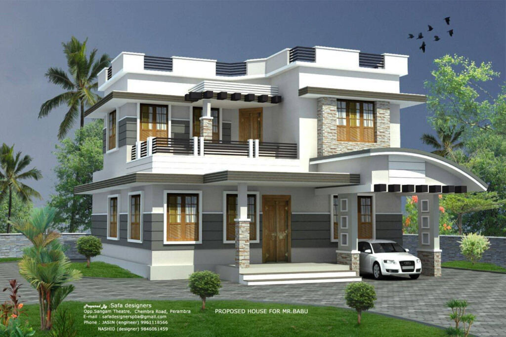 1400 Sq Ft 3BHK Contemporary Style Two Storey Home And Free Plan Home  - 1400 SQ FT House Plans With Carport