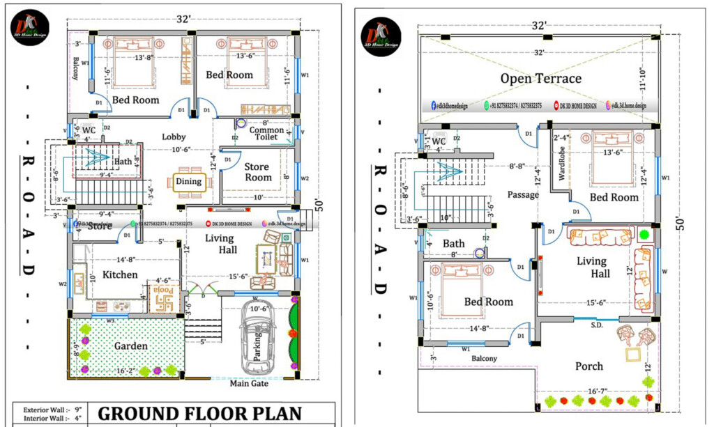 1500 Sq Ft House Plan With Car Parking 30x50 2 Floor House Plan - 1500 SQ FT House Plans 30X50