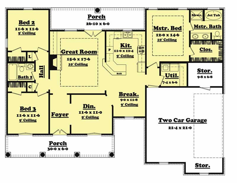 1600 Square Foot European Style House Plan 3 Bed 2 Bath - 3 Bedroom House Plans Under 1600 SQ FT