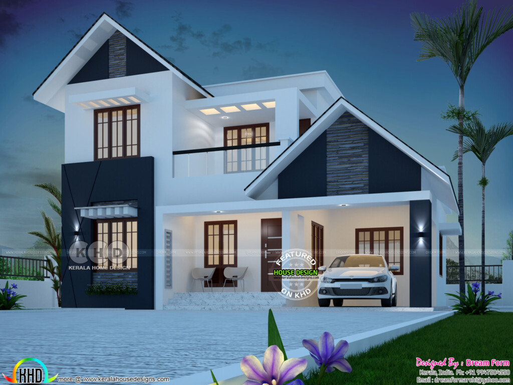 1850 Sq ft 4 Bedroom Sloping Roof Home Plan Kerala Home Design And  - 1850 SQ FT 4 Bedroom House Plans