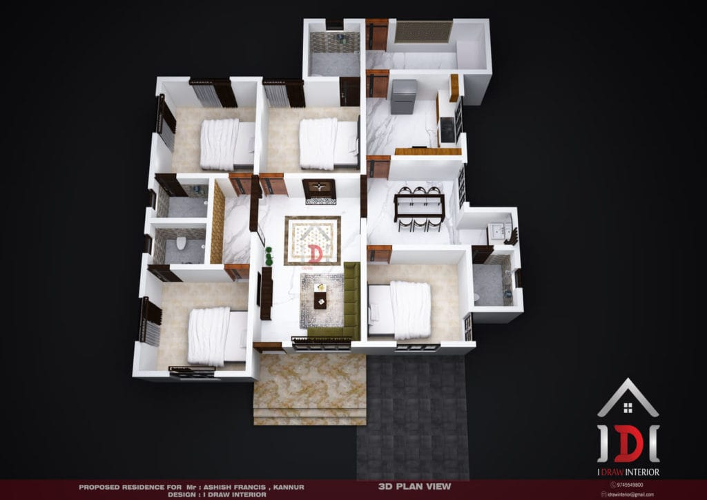 1850 Sqft Beautiful 4 Bedroom Single Floor House With Free Plan  - 1850 SQ FT 4 Bedroom House Plans