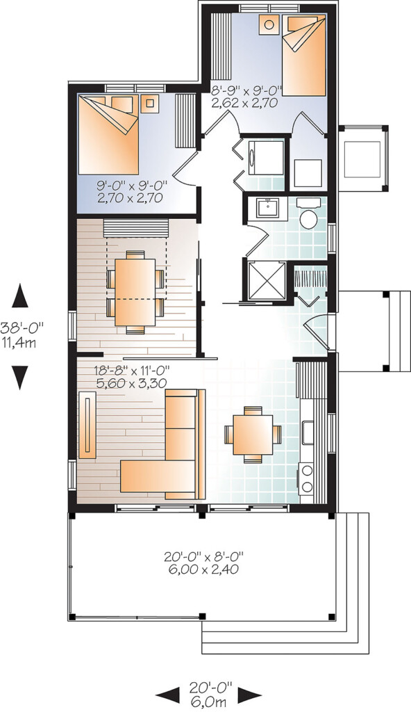 2 Bedrm 700 Sq Ft Cottage House Plan 126 1855 - 2 Bedroom House Plans 700 Sq-Ft