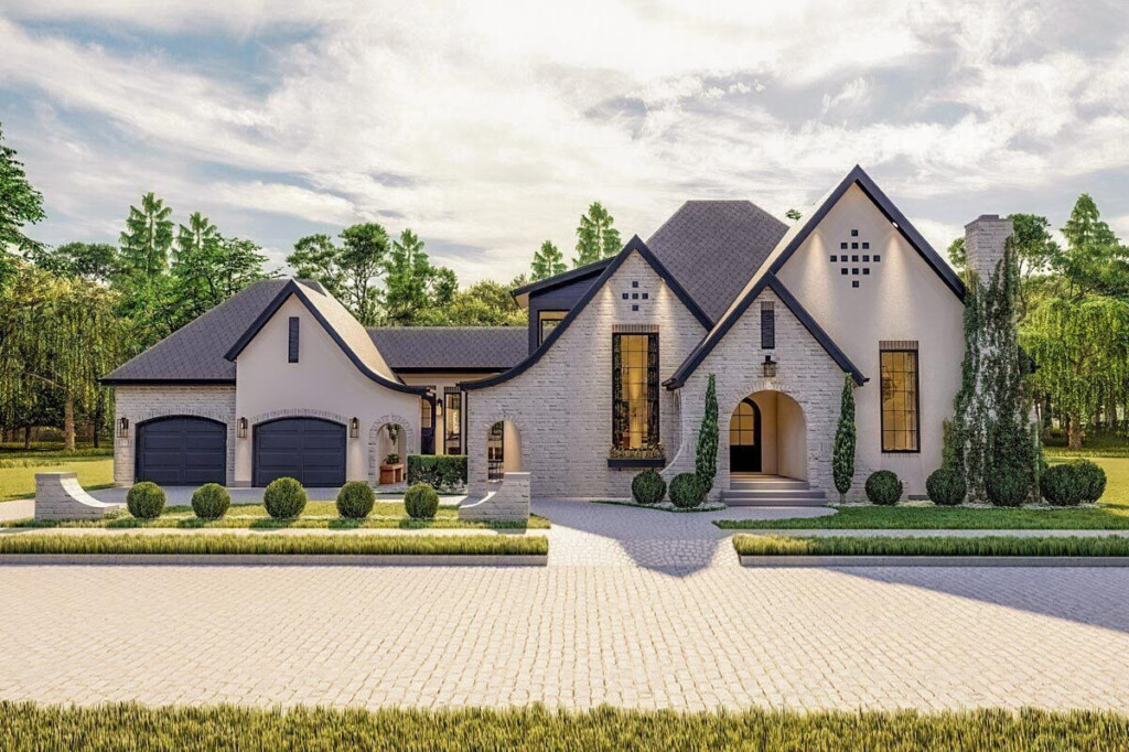 2000 Sq Ft Transitional House Plan With Courtyard And Covered Porch  - 2000 SQ FT House Plans With Courtyard