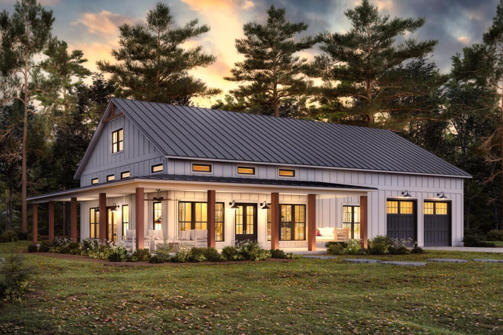 2000 Square Foot 3 Bed Barndominium Style Farmhouse With Wrap Around  - 2000 SQ FT House Plans Wrap Around Porch