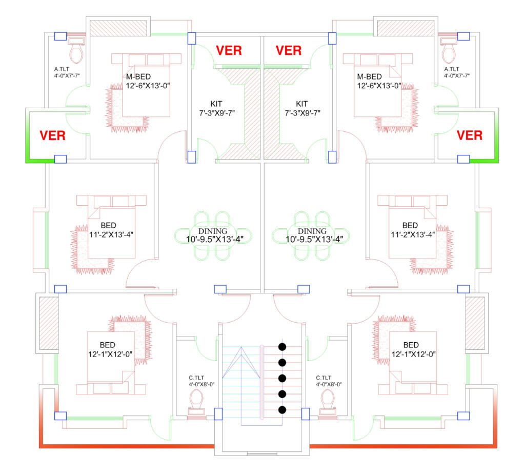 2200 SQ FT Floor Plan Two Units 50 X 45 First Floor Plan House  - 2200 SQ FT House Plans With Side Garage