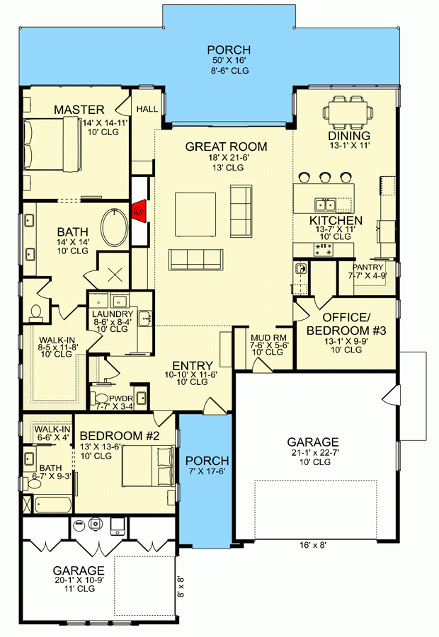 2300 Square Foot Mid Century Modern House Plan With Home Office Option  - 2300 SQ FT House Floor Plans