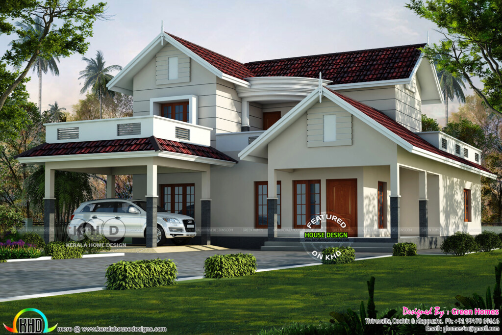 2600 Sq ft 4 Bedroom Sloping Roof Villa Kerala Home Design And Floor  - 2600 SQ FT House Plans In India