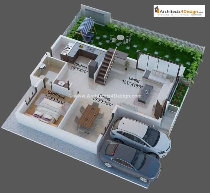3 Bhk House Plan In 1200 Sq Ft 3d House Poster - 3 Bedroom 1200 SQ FT House Plans 3D