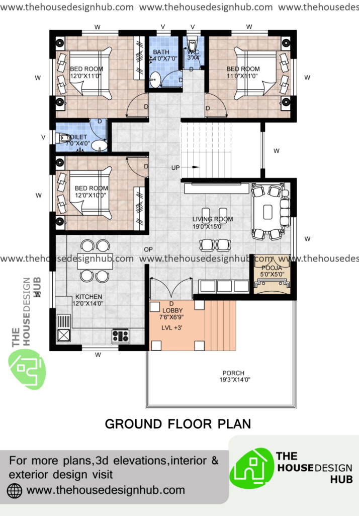 3 BHK House Plan In 1200 Sq Ft Free House Plans Bedroom House Plans  - 1200 SQ FT 3 Bedroom House Plans
