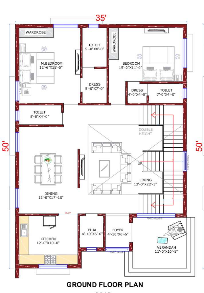 30x50 Home Plan 1500 Sqft Home Design 2 Story Floor Plan House  - 1500 SQ FT House Plans 30X50