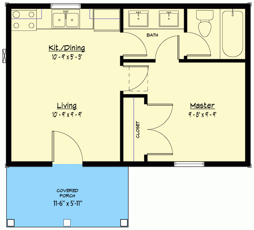 384 Square Foot ADU With Covered Front Porch 910091WHD  - 384 SQ FT House Plan
