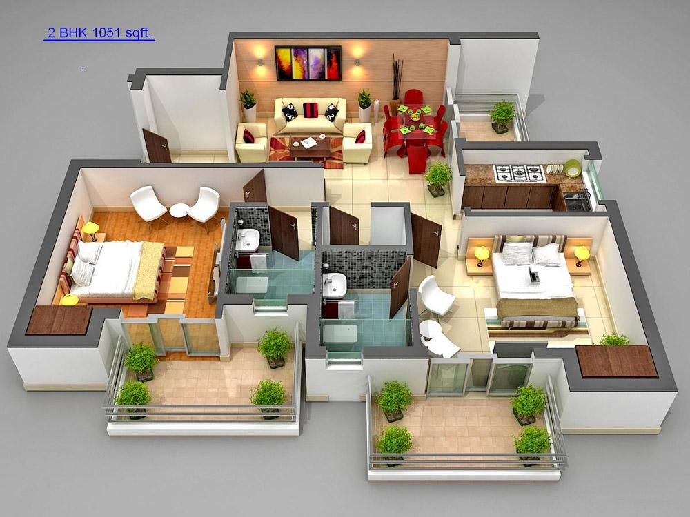 3D House Designs For 900 Sq Ft In India - 900 SQ FT House Plans In India