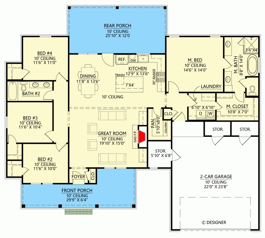 4 Bed Modern Farmhouse Plan Under 2000 Square Feet 56532SM  - 4 Bed Ranch House Plans Under 2000 SQ FT
