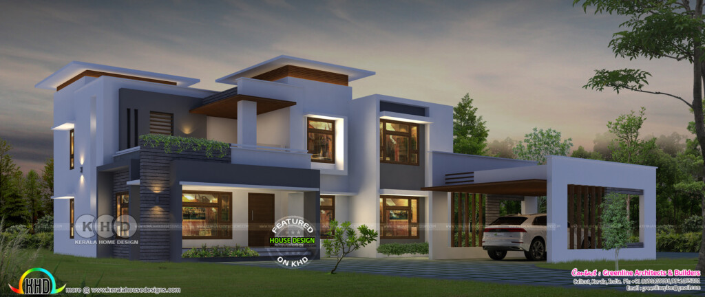 5 BHK Flat Roof House 3600 Square Feet Kerala Home Design And Floor  - 3600 SQ FT House Plans India