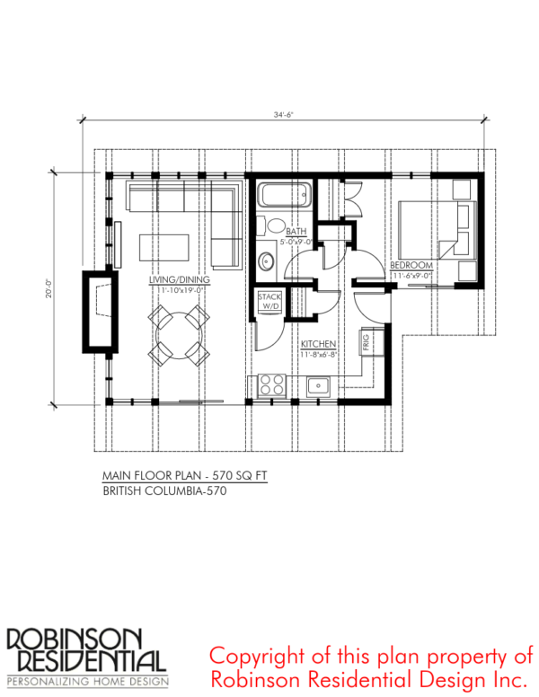 570 Sq Ft British Columbia Small Foundation Home Plans - 570 SQ FT House Plan
