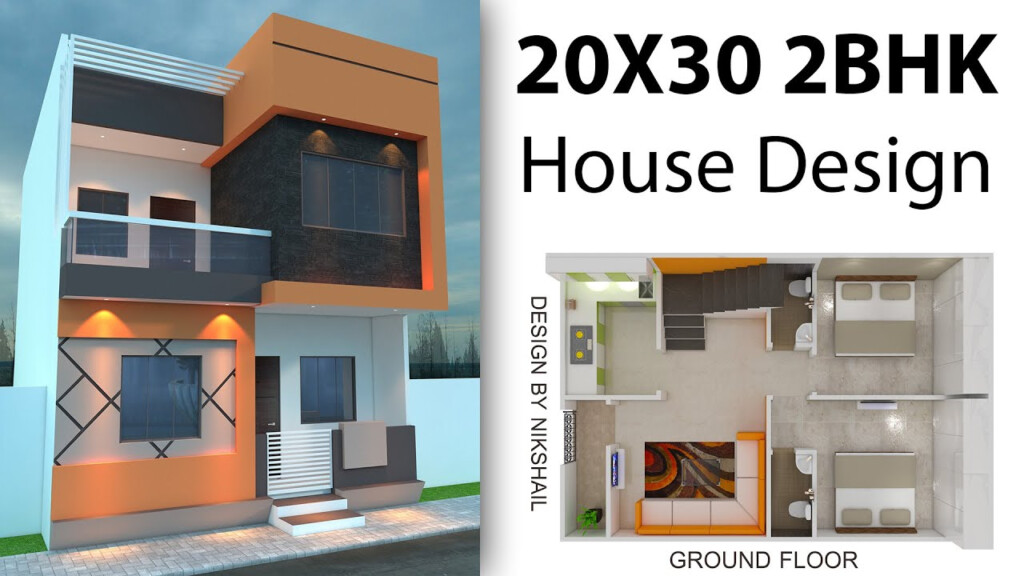 600 Sqft House Plan With 3d Elevation 20X30 House Design 2bkh House  - 600 SQ FT House Plans 2 Bedroom 3D