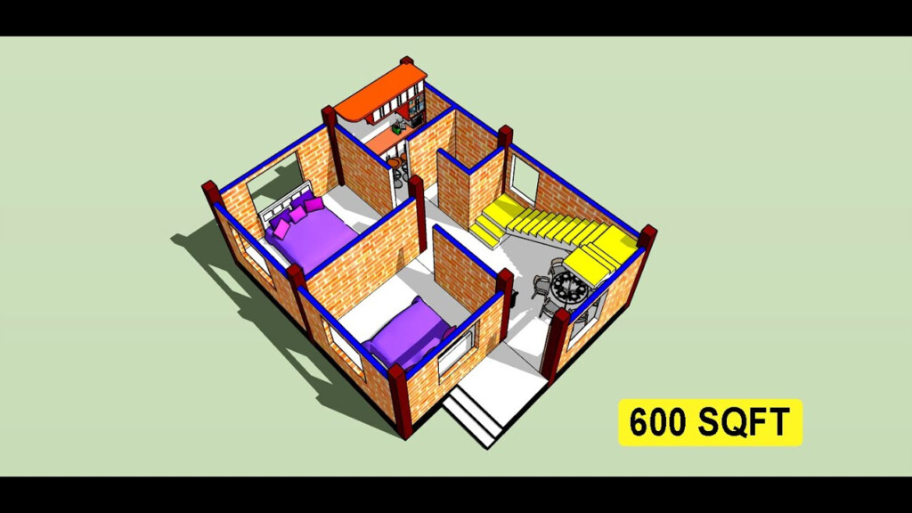 600 Sqft Village tiny House Plan II 2 Bhk Home Design II 600 Sqft  - Dream House 600 SQ FT House Plans 2 Bedroom 3D