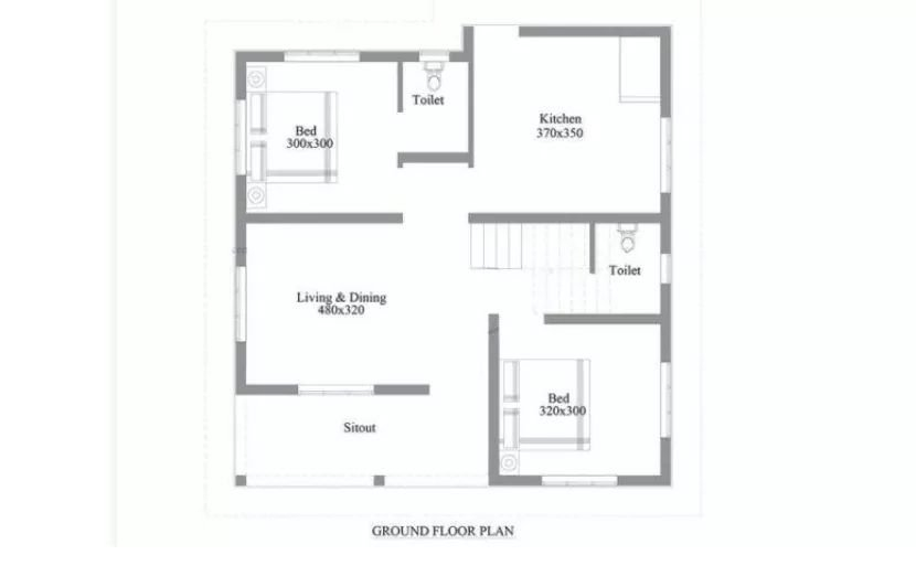 750 Square Feet 2 Bedroom Single Floor Low Budget Hous Plan - 2 Bedroom 750 SQ FT House Plans