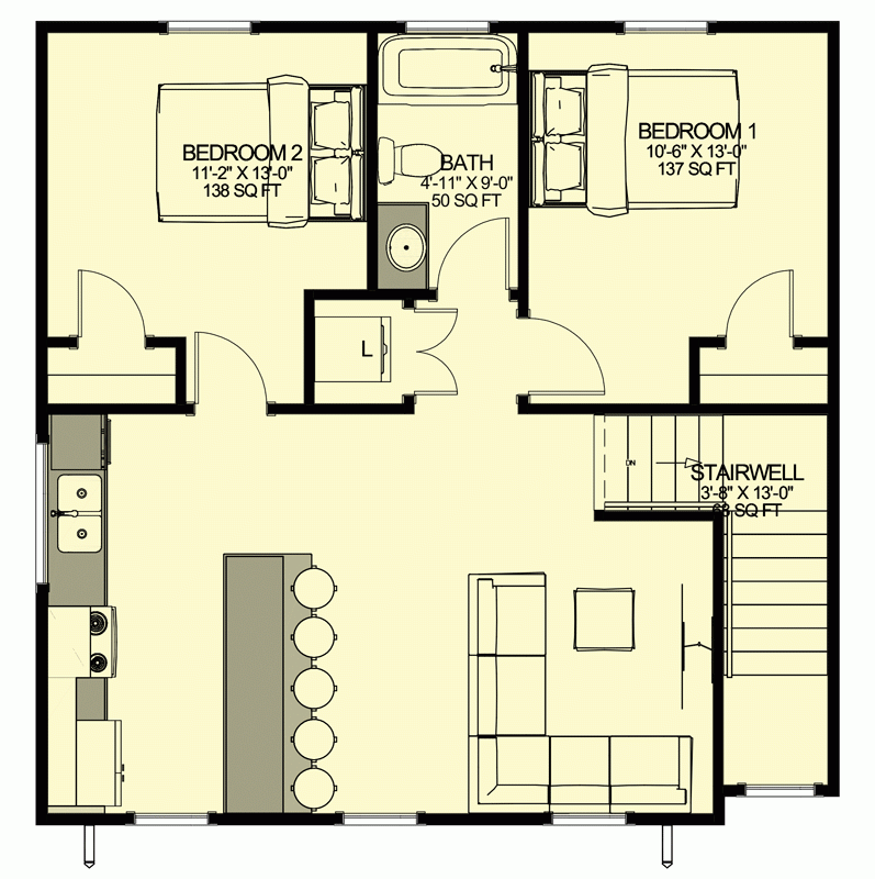 750 Square Foot 2 Bed Apartment Above 2 Car Garage 300022FNK  - 2 Bedroom 750 SQ FT House Plans