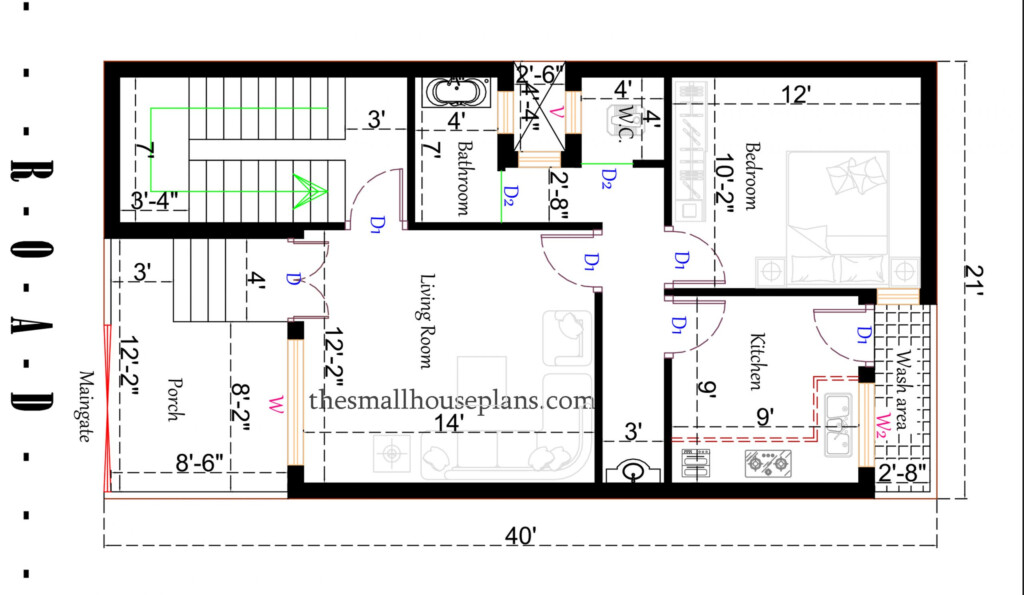 800 Square Feet House Plan 20 40 One Bedroom House Plan The Small  - 1 Bedroom 800 SQ FT House Plans