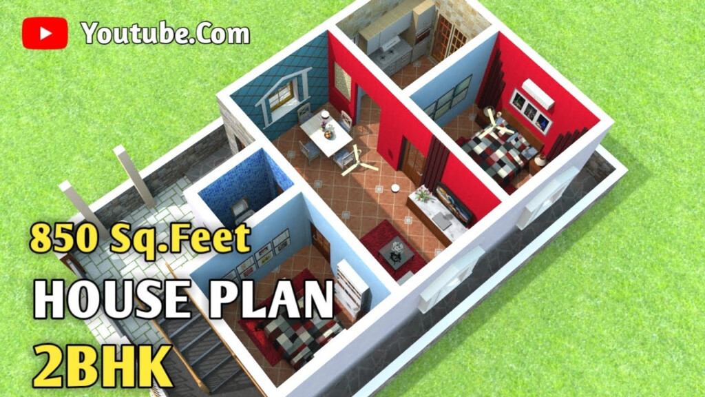 850 Sq Feet House Plan Single Storey House 2 Bedroom House Design  - House Plan For 850 SQ FT