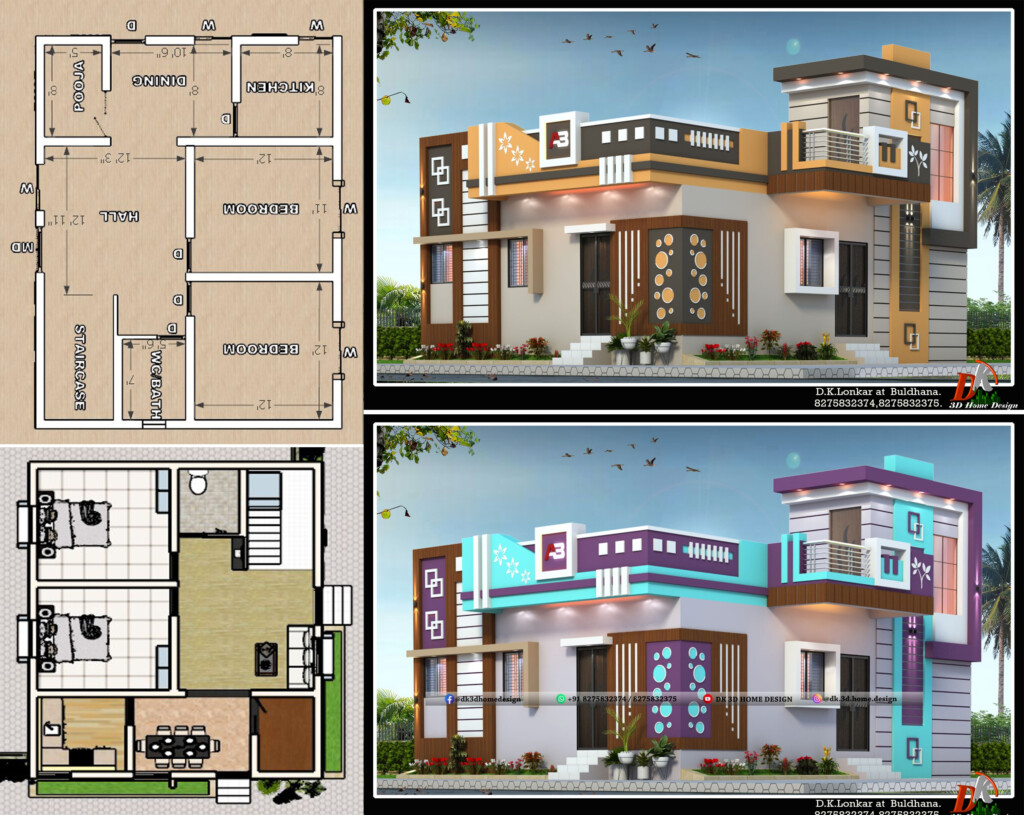 850 Sq Ft House Plan With 2 Bedrooms And Pooja Room With Vastu Shastra  - 850 SQ FT Indian House Plan