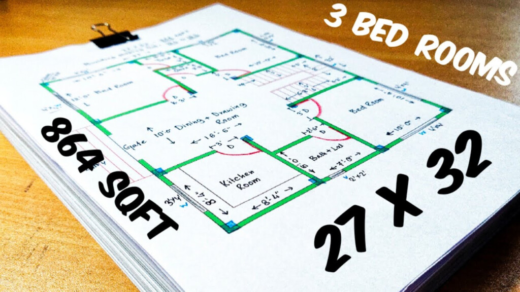 864 Sqft House Design With 3 Bedrooms YouTube - 864 SQ FT Tiny House Plans