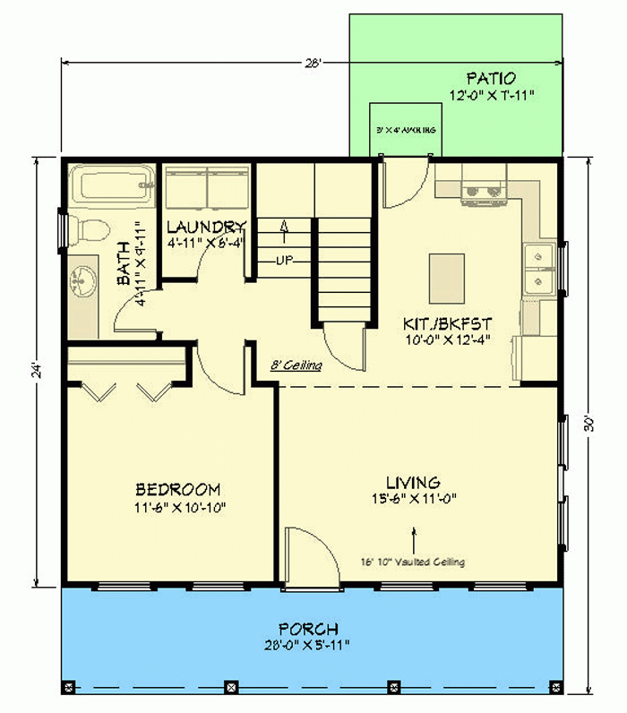 950 Square Foot Country Home Plan With Rocking Chair Porch 430824SNG  - House Plan 950 SQ FT