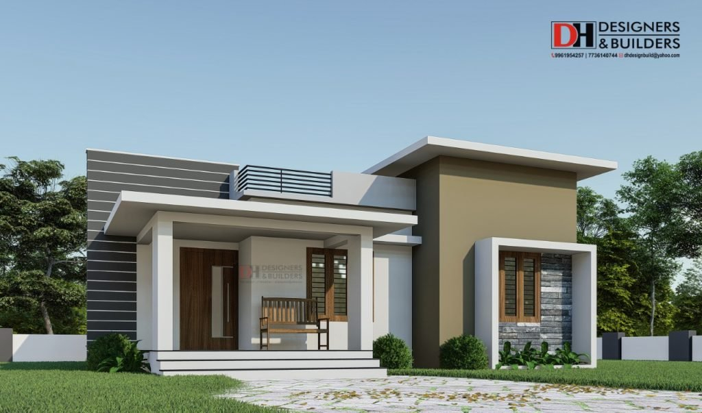 990 Square Feet 2 Bedroom Flat Roof Modern Single Floor House Design  - 990 SQ FT House Plan