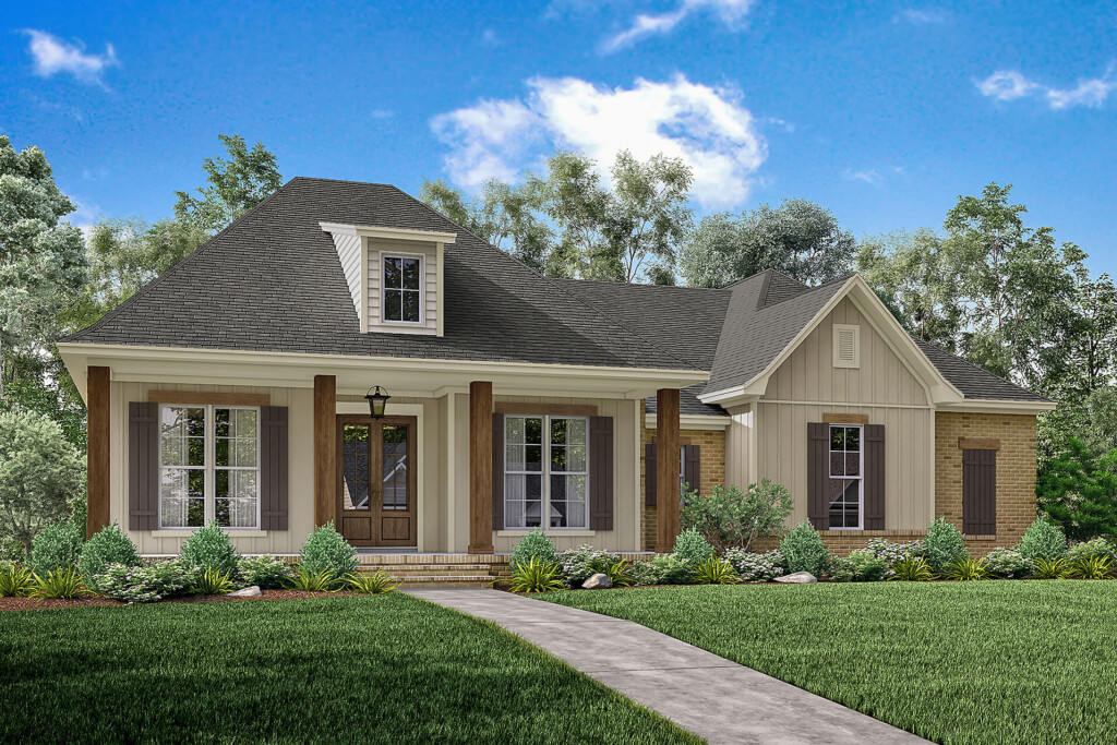 Acadian House Plan With Front Porch 1900 Sq Ft 3 Bedrooms - 1900 SQ FT House Plans With 3 Bedrooms