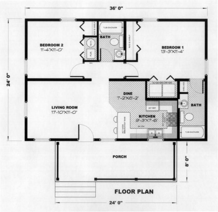 Alberta 2B 864 Sq Ft Cabin Plan Pole Barn House Plans Small House  - 864 SQ FT Tiny House Plans