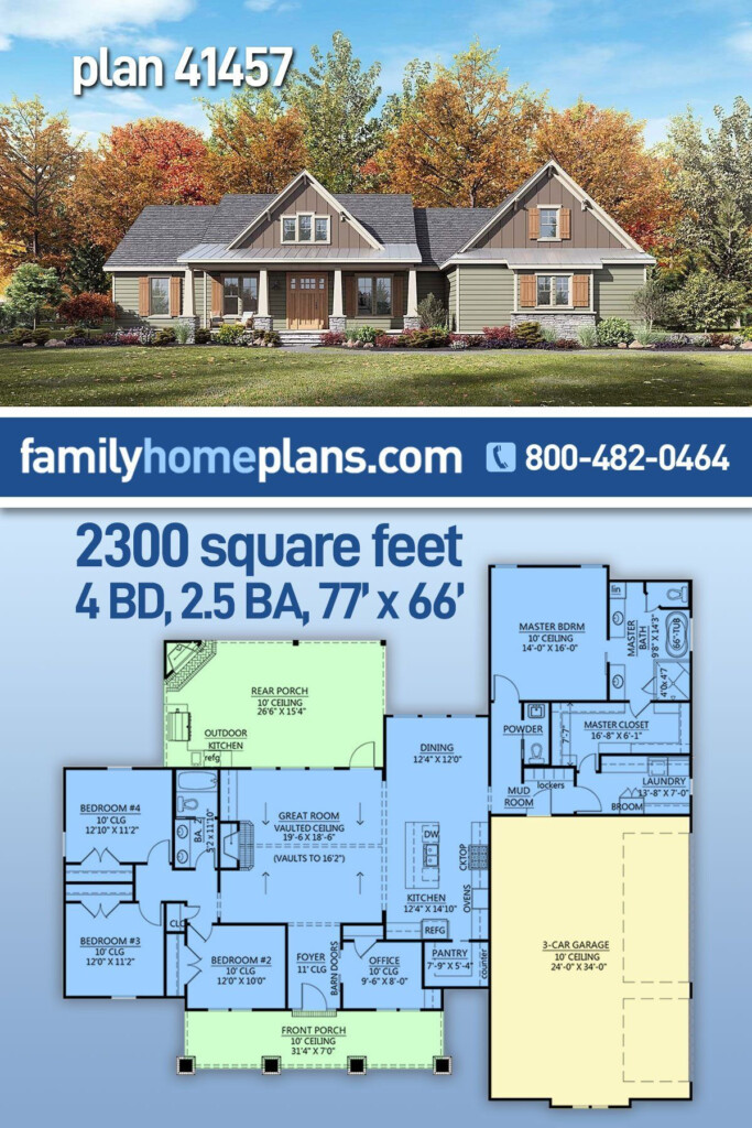 Bungalow Cottage Craftsman Style House Plan 41457 With 2300 Sq Ft 4  - 2300 SQ FT House Floor Plans