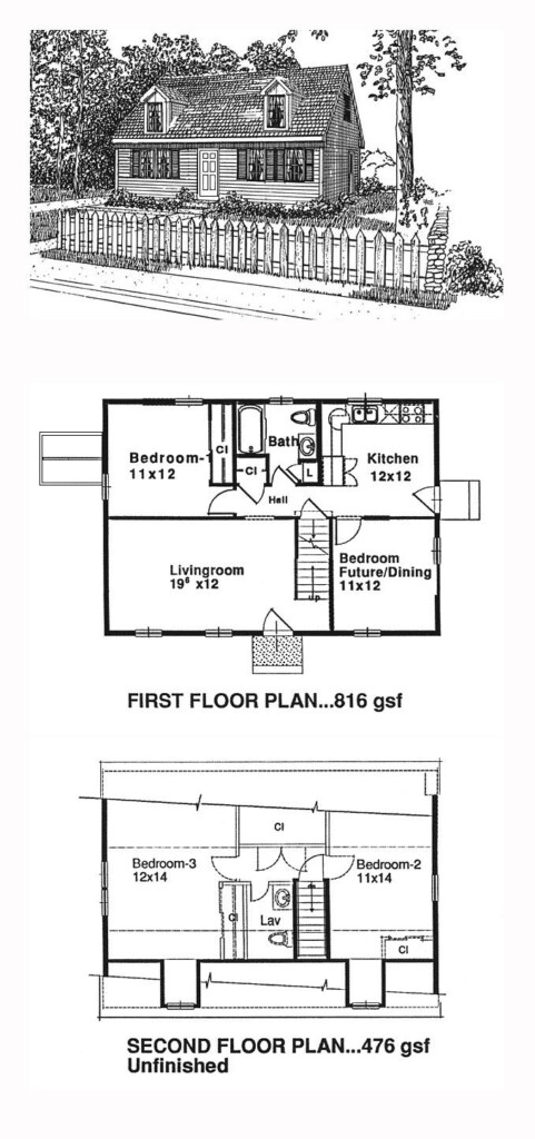 Cape Cod Style With 3 Bed 2 Bath House Plan 94004 Cape Cod House  - 1300 SQ FT Cape Cod House Floor Plan