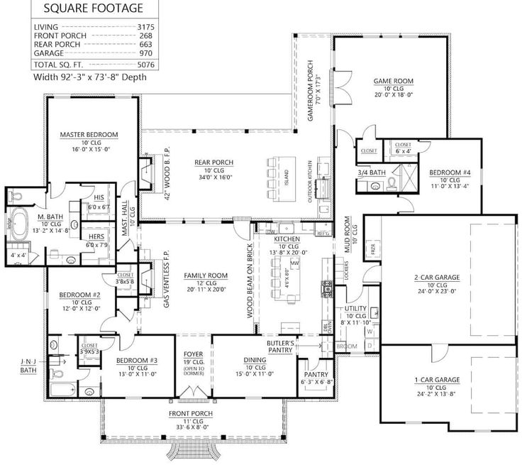 Contemporary House 4 Bed 3 Bath 3175 Sq Ft Plan 206 1025  - 1025 SQ FT House Plans
