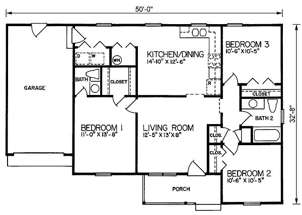 Country Style House Plan 3 Beds 2 Baths 1040 Sq Ft Plan 456 31  - 1040 SQ FT House Plans 3 Bedroom
