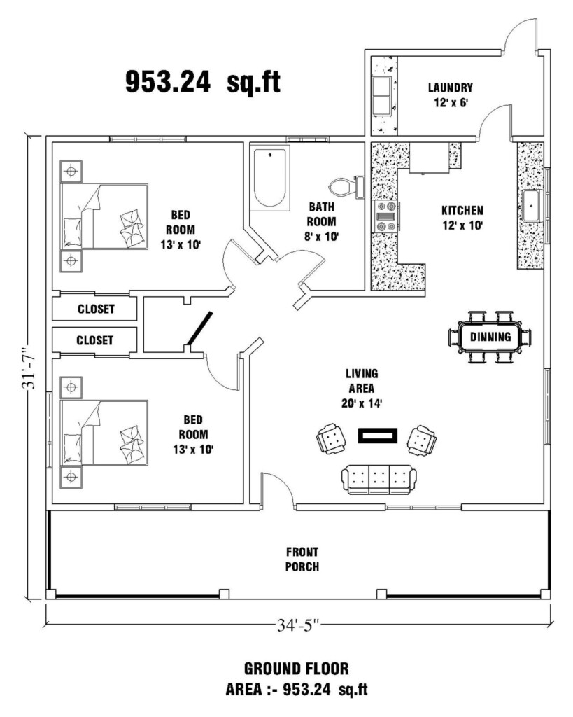 Custom Modern Tiny 953 Sq ft House Home Floor Cabin Cottage Etsy - 953 SQ FT House Plan