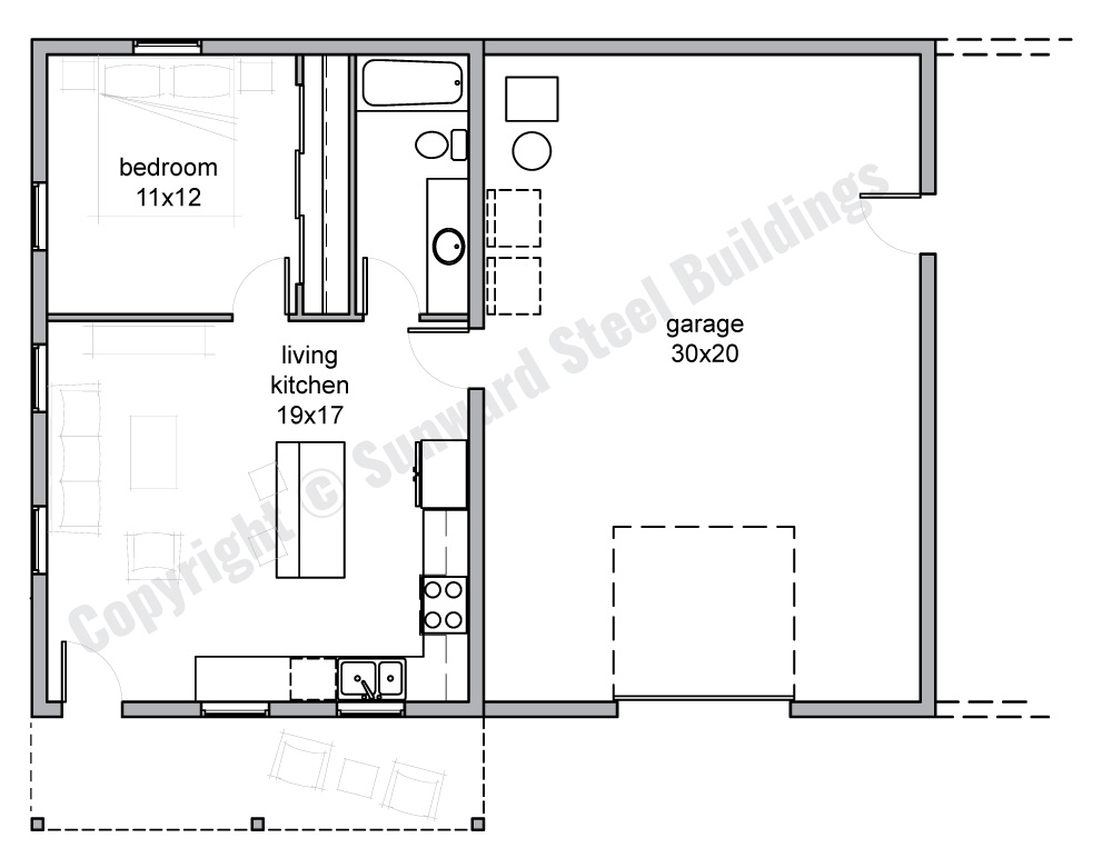 Custom Prefab Steel Home Floorplans From Sunward Steel - 1200 SQ FT Metal House Plans