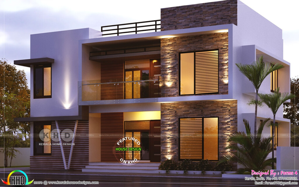 Day And Night View Of 4 Bedroom 1800 Sq ft Kerala Home Design And  - 4 Bedroom House Plans 1800 SQ FT