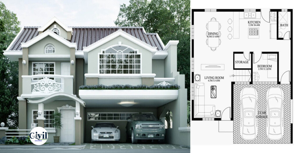 Double Story House Plan Designed To Be Built In 180 Square Meters  - 180 SQ FT House Plans