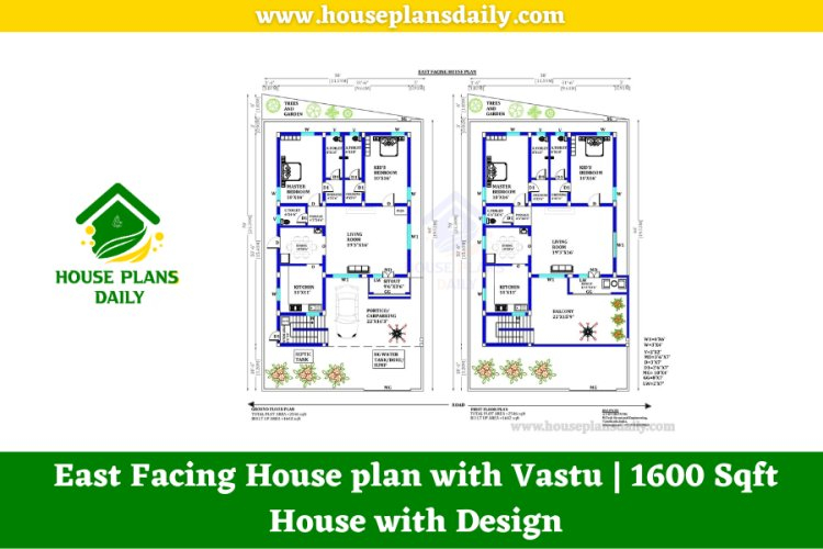 East Facing House Plan With Vastu 1600 Sqft House With Design House  - 1600 SQ FT House Plan East Facing