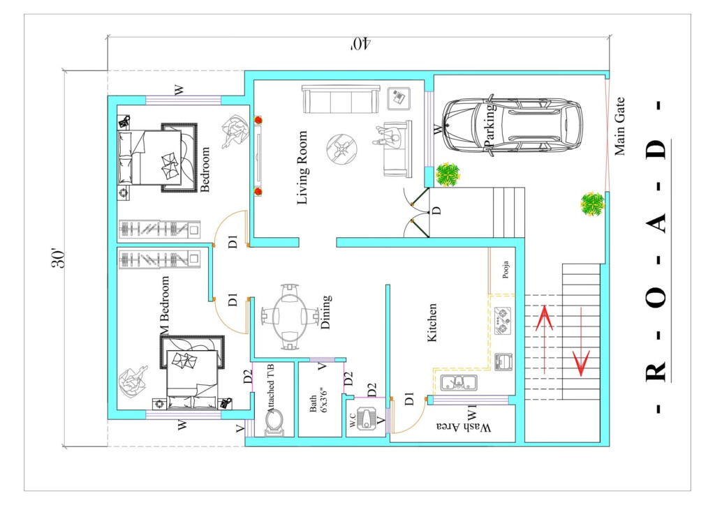 East Facing Vastu Plan 30x40 1200 Sq Ft 2bhk East Facing House Plan - 2 Bhk House Plan In 1200 SQ FT East Facing