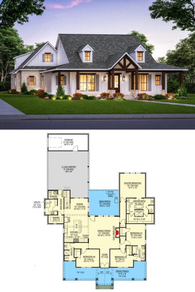 Enjoy Rustic Luxury In This Beautiful 2 Story 4 bedroom Farmhouse  - 2500 SQ FT House Plans With Bonus Room